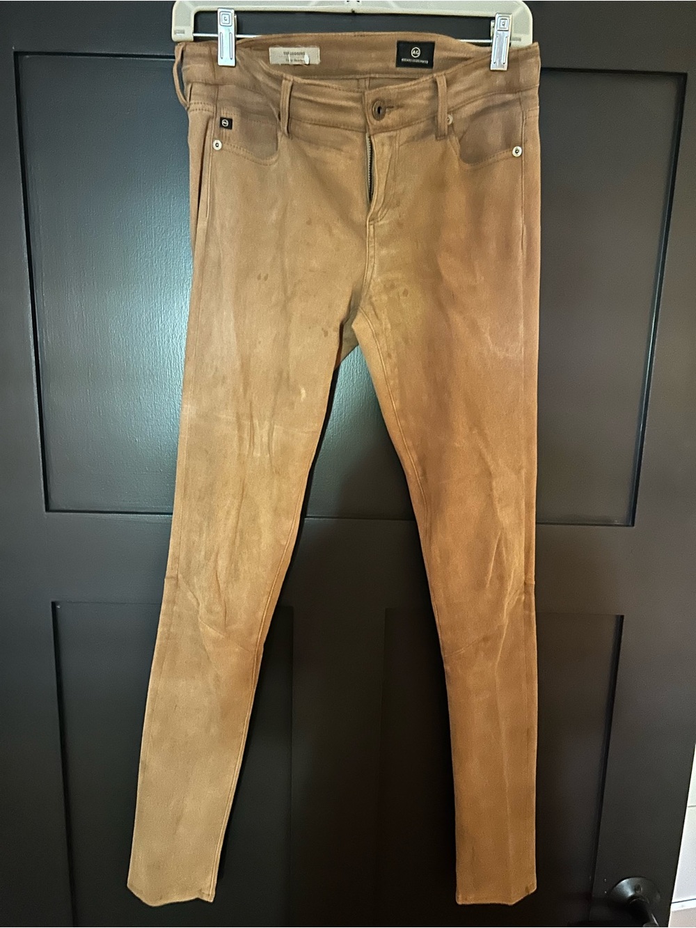 Ag Adriano Goldschmied Tan Suede-Look Skinny Jeans